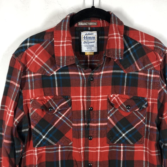 44mm orange and blue plaid snap button flannel size medium - Picture 2 of 10